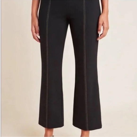 ANTHROPOLOGIE THE ESSENTIAL CROP FLARE BLACK PANTS SIZE LARGE - Picture 2 of 13